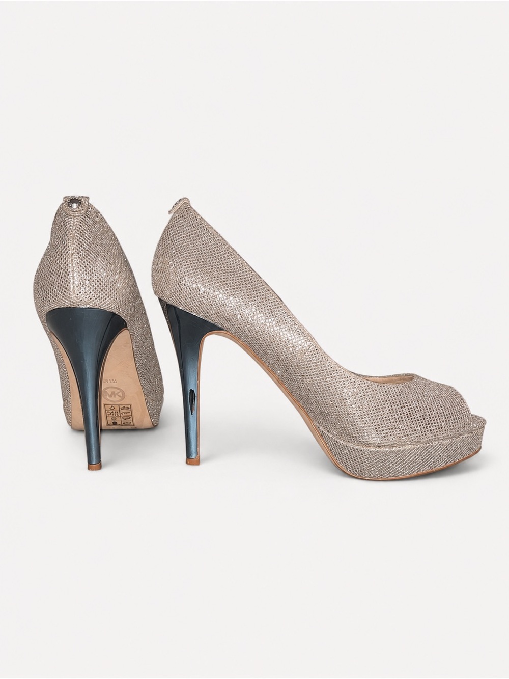 Michael Kors Metallic Taupe Peep-Toe Platform Heels